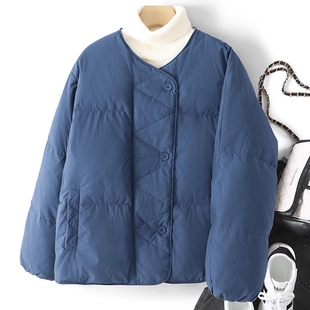 孔雀蓝短款棉服女款小个子冬季2025年新款小众加厚无领面包服外套