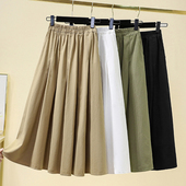 2025春夏新款 胖mm显瘦半身裙女士百搭高腰大摆长裙宽松百褶裙子潮