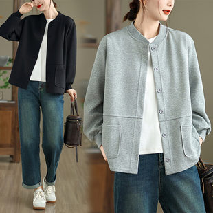 卫衣外套女款小个子宽松上衣2025秋季新款休闲薄款棉质棒球服开衫