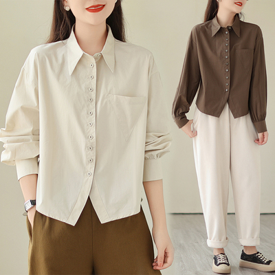 小众设计感纯色打底长袖衬衫女