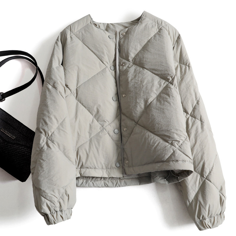 轻薄羽绒棉服女冬季宽松加厚保暖短款面包服菱格棉衣百搭圆领外套