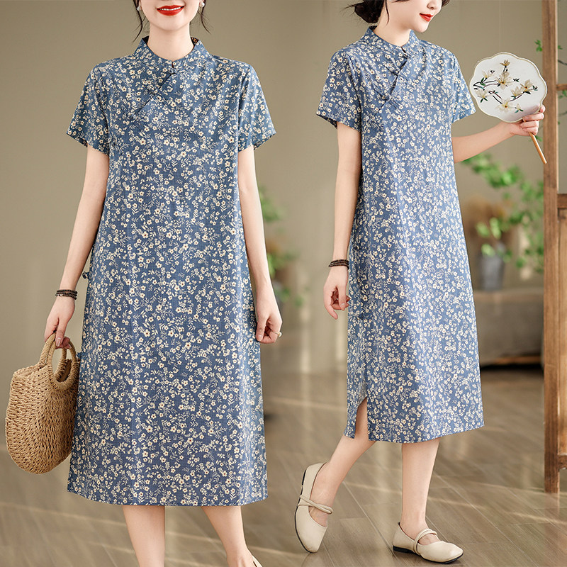 中式斜襟盘扣改良女夏2024新款中长款碎花,女装/女士精品,连衣裙,淘宝优惠券,粉丝福利购,淘宝优惠卷
