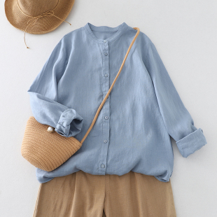 棉麻衬衣长袖 宽松显瘦纯色基础款 上衣 女2025春装 通勤气质亚麻衬衫