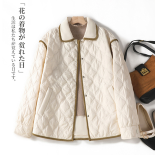 轻薄菱格棉服女秋冬2025新款今年流行爆款棉衣休闲翻领短款外套潮