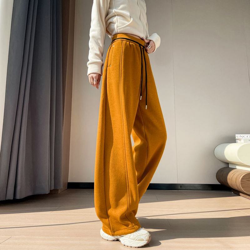 超好看橘色羊羔绒弯刀运动裤女秋冬新款加绒加厚撞色抽绳阔腿卫裤,女装/女士精品,休闲裤,淘宝优惠券,粉丝福利购,淘宝优惠卷