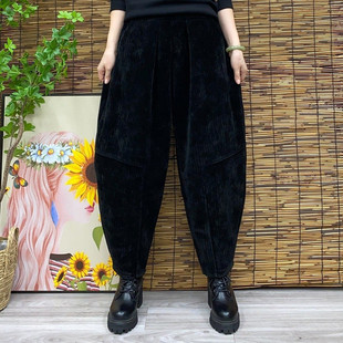 百搭洋气显瘦裤 遮肉哈伦裤 休闲裤 韩版 女士松紧腰条绒灯芯绒老爹裤