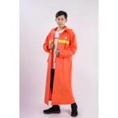 劳保矿工环卫执勤安全反光条桔红PVC针织布防护透气型 连体长雨衣