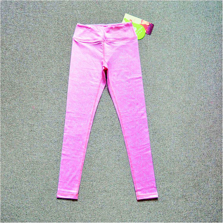 原单尾货女子瑜伽长裤 专业运动紧身速干印花裤粉色黑色