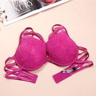 75C欧美单上薄下厚舒适聚拢文胸性感蕾丝镂空美背女显大内衣上托
