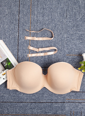 95-100EFGH外贸大码半杯抹胸内衣礼服光面无痕大罩杯可拆肩文胸