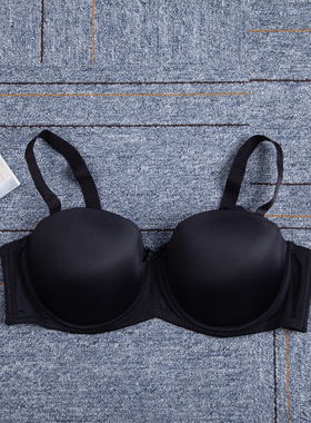 80-95BCD外贸钢圈半杯可拆肩带光面黑色内衣大码上托防下垂文胸