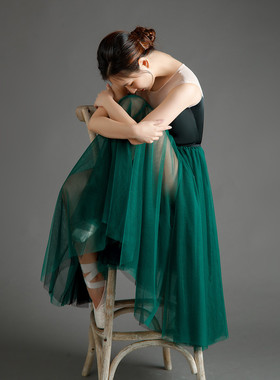墨绿加黑芭蕾舞蹈练习半身纱裙TUTU显瘦720度大摆裙成人女双面穿