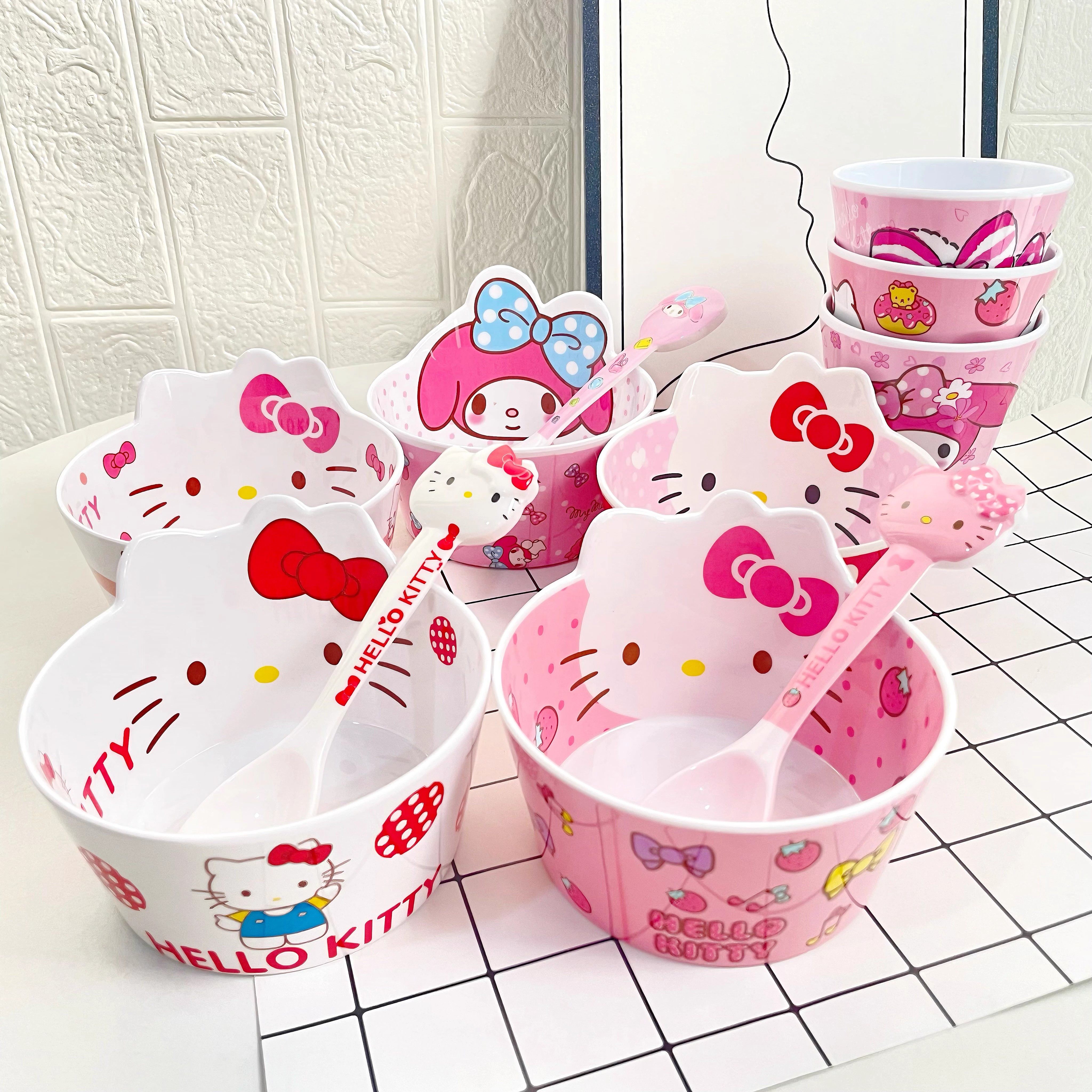 卡通KT猫美乐蒂防摔环保儿童碗宝宝专用餐具套装勺子家用吃饭碗筷