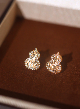 《福满》爆闪碎碎冰金色葫芦纯银耳钉高级感气质百搭耳环女