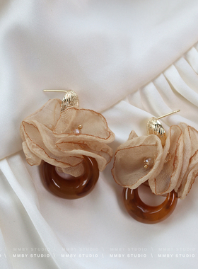 《暮秋》原创新中式诧疾风复古网纱花朵高级感独特气质百搭耳环女