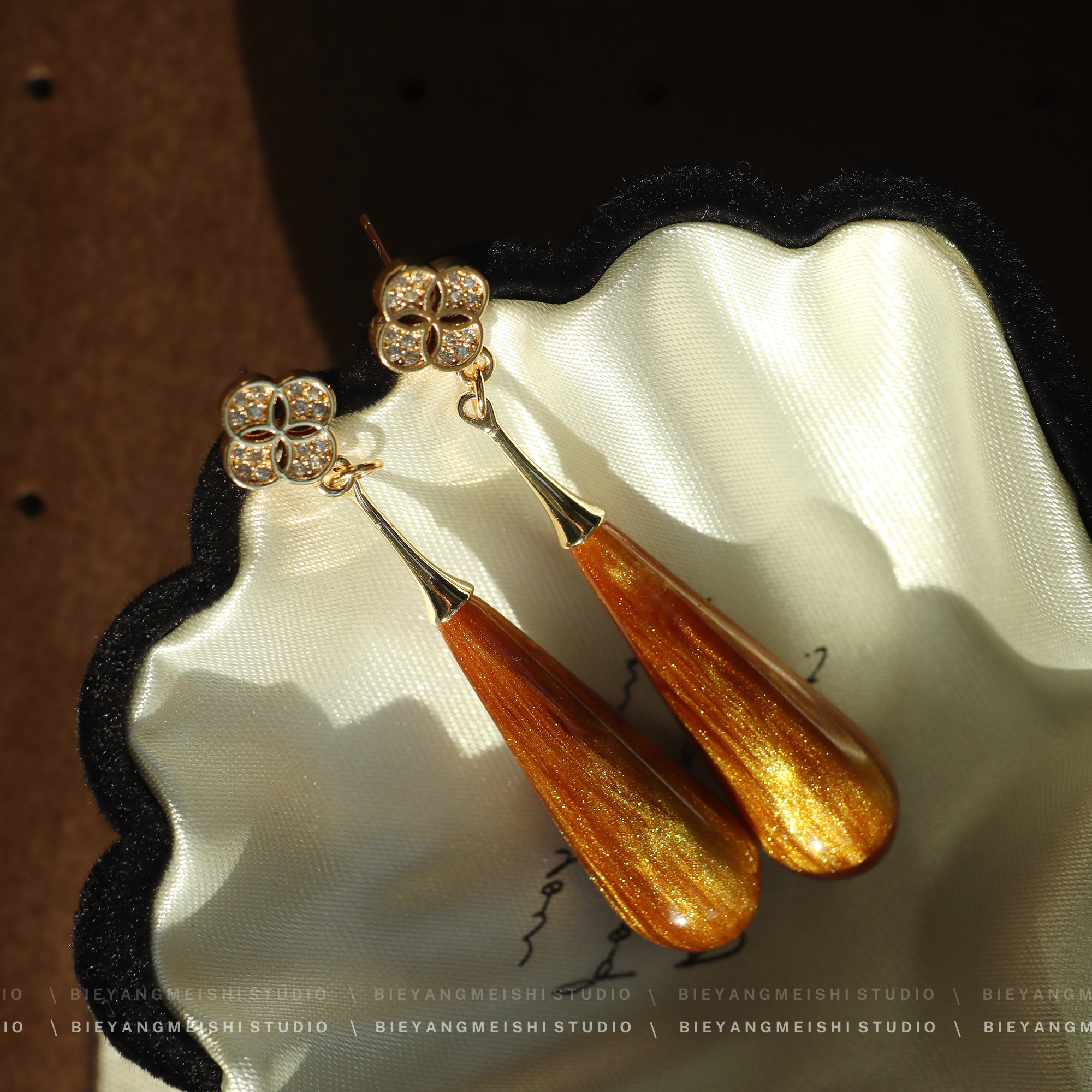 《金屏序》原创新中式小众设计气质耳坠高级感国风水滴耳环耳夹女