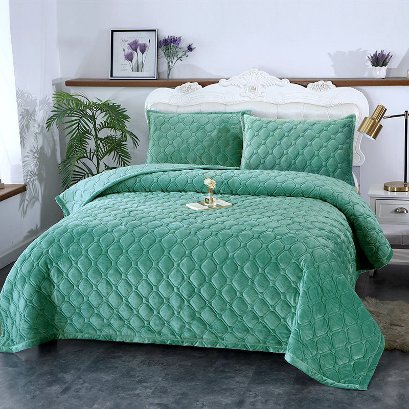 法兰绒床盖双面水晶绒床单两面用三件套珊瑚绒夹棉加绒牛奶绒毛毯,床上用品,床盖,淘宝优惠券,粉丝福利购,淘宝优惠卷