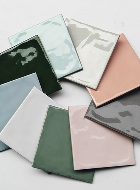 凹面水波纹小方砖白绿粉灰色餐厅厨房卫生间墙面150x150佛山瓷砖