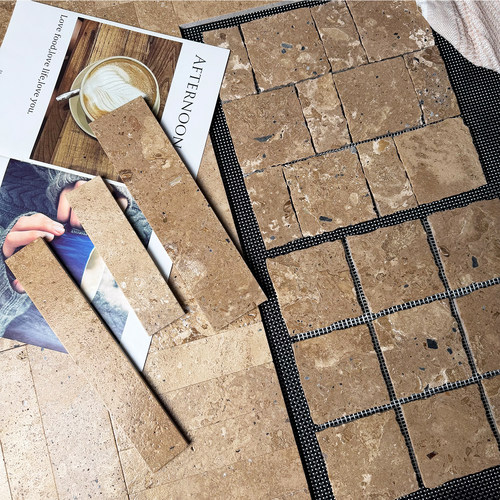咖色洞石莱姆石庭院防滑石材