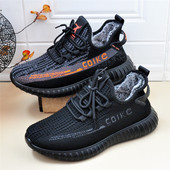 23老北京布鞋 椰子棉鞋 男加绒黑色飞织运动休闲鞋 保暖轻便防滑男士