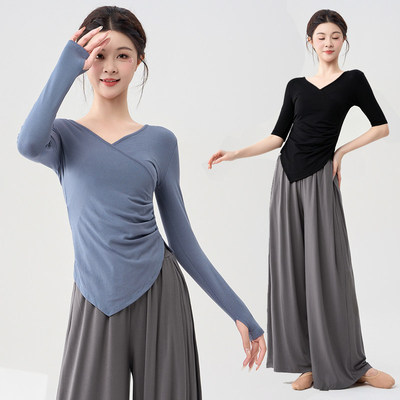 V领现代舞练功服古典舞春秋中长袖舞蹈服艺考新款跳舞上衣套装女