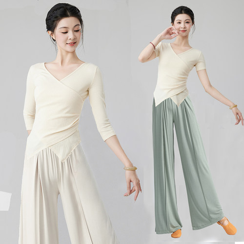 V领新款舞蹈练功服女套装上衣古典舞服现代舞民族服成人训练艺考