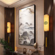 现代客厅落地油画布装 轻奢新中式 过道挂画 竖版 饰画 山水玄关画