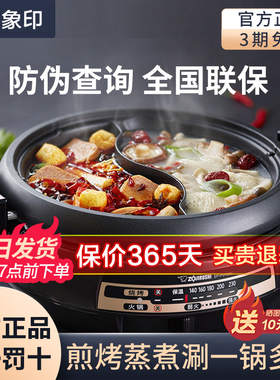 象印家用多功能电热火锅PVH30大容量鸳鸯电锅煎烤蒸煮RAH30/PEH20