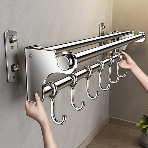 304不锈钢厨房置物架免打孔家用厨房挂杆挂钩勺子铲子刀具收纳层