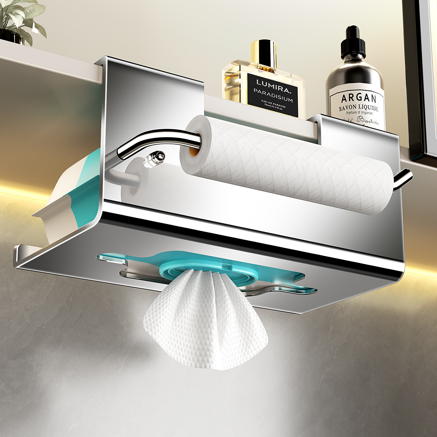 304不锈钢镜柜下洗脸巾纸巾盒多功能卷纸架卫生间免打孔置物架子,家庭/个人清洁工具,卷纸器/纸巾架,淘宝优惠券,粉丝福利购,淘宝优惠卷