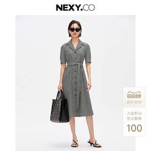NEXY.CO/奈蔻商场同款2025年夏季新款格纹印花西装裙中长款连衣裙