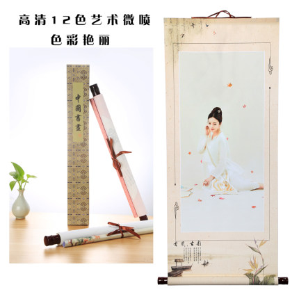 照片打印海报绢丝挂画照片挂轴卷轴定制儿童写真油画布打印相片