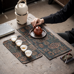 老料香云纱茶席双面古朴茶桌垫中式禅意茶几桌旗姹寂茶杯垫壶垫