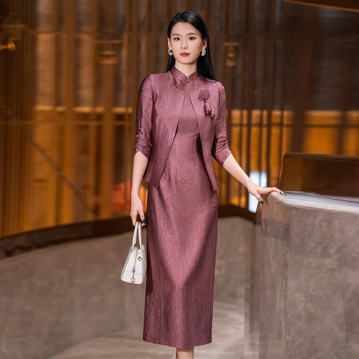 喜婆婆婚宴礼服套装裙醋酸两件套图片