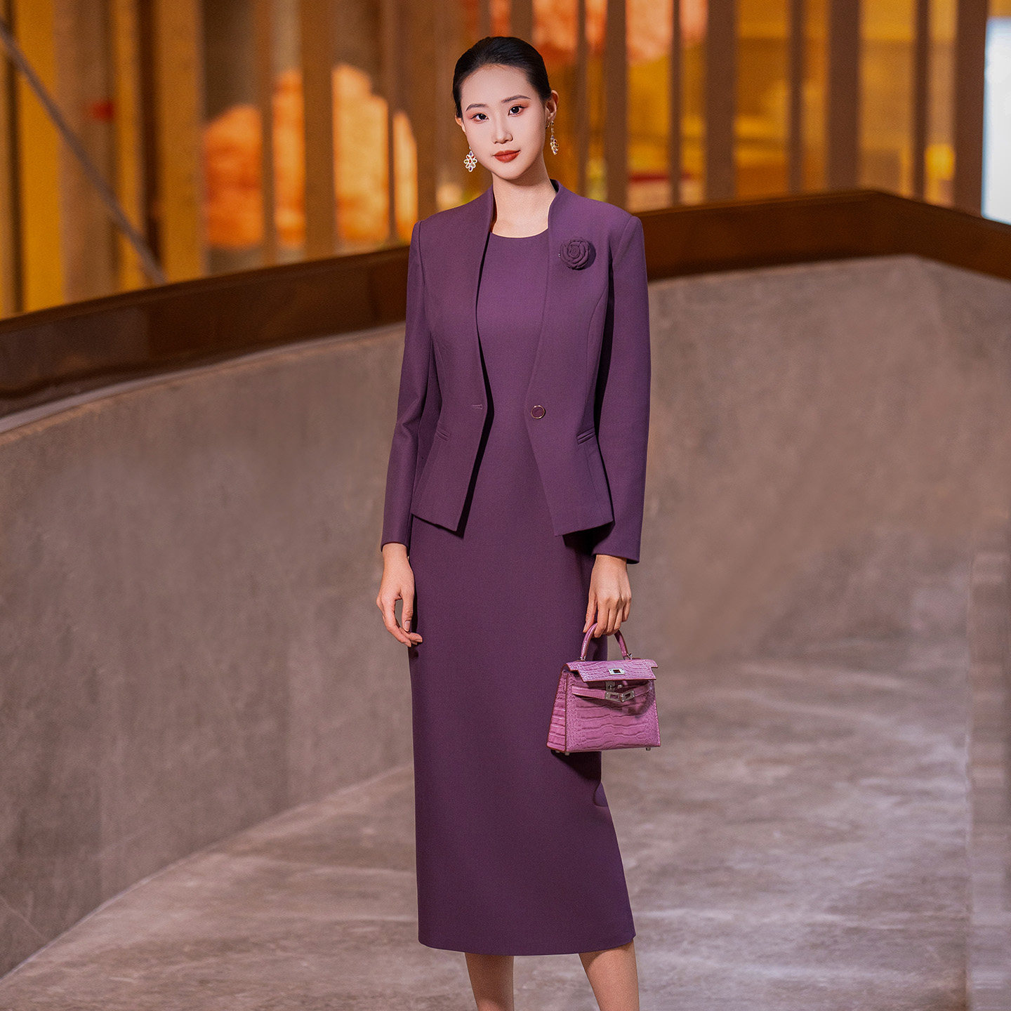 紫色套装裙女2026春装新款女装高档西装修身裙子时尚气质两件套裙