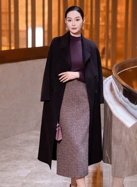 2025年冬新款双排扣羊绒大衣女中长款高端大气通勤羊毛呢外套