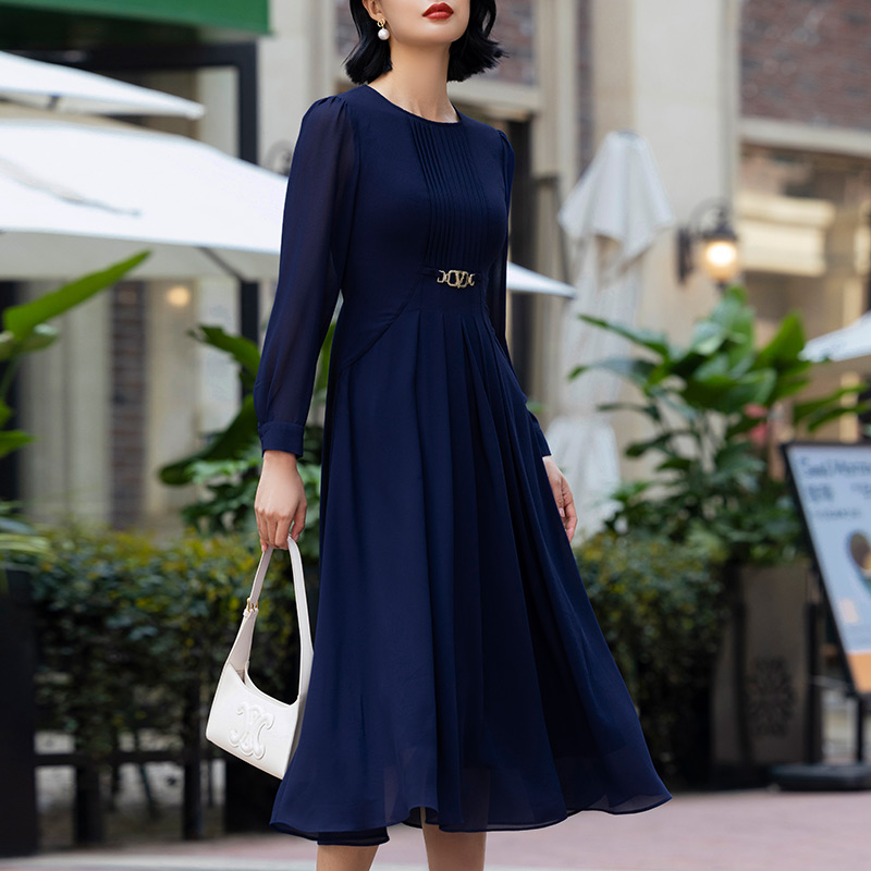 纳绎简约时尚A摆聚酯纤维雪纺