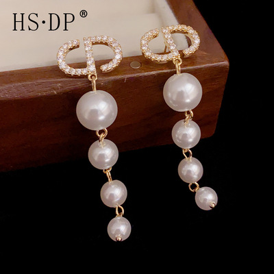 小众设计感时尚经典CD珍珠串耳坠s925银针韩式高级感气质轻奢耳环