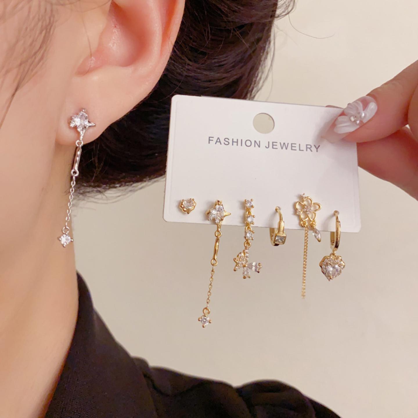 镶钻爱心蝴蝶链条套装耳扣女个性