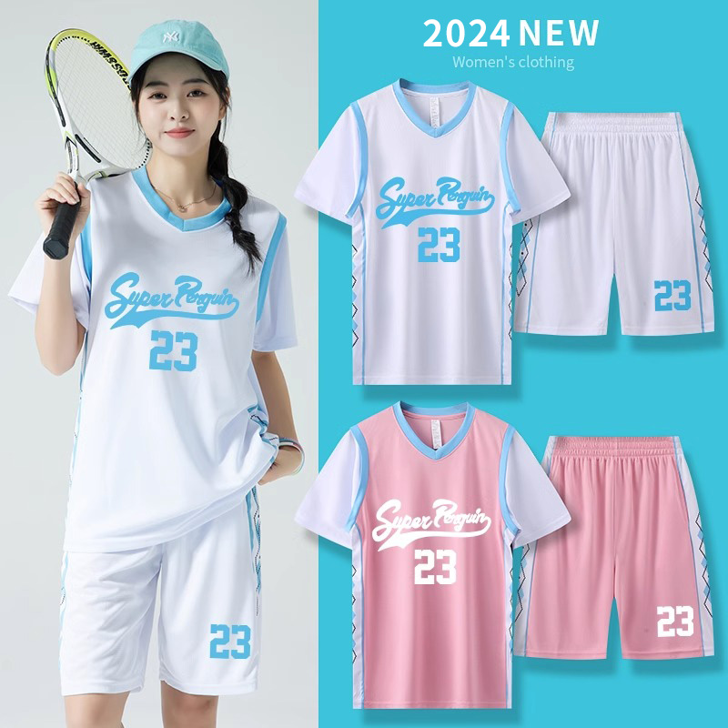 2024新款篮球服女生假两件短袖套装定制学生比赛班服夏季篮球衣女