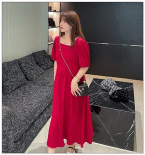 300斤肥婆红色连衣裙订婚日常可穿适合胖人穿 礼服黑长裙子 便装
