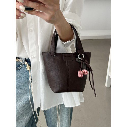 植鞣牛皮菜篮子水桶包单肩斜挎包