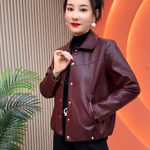 新款 皮衣女2025秋季 简约皮夹克外套减龄洋气中年上衣 妈妈短款 时尚