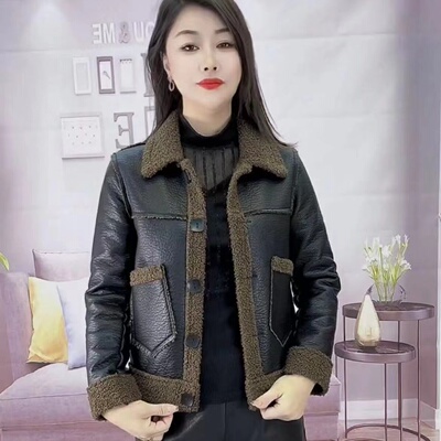 加绒皮衣加厚短款仿羊羔两面夹克