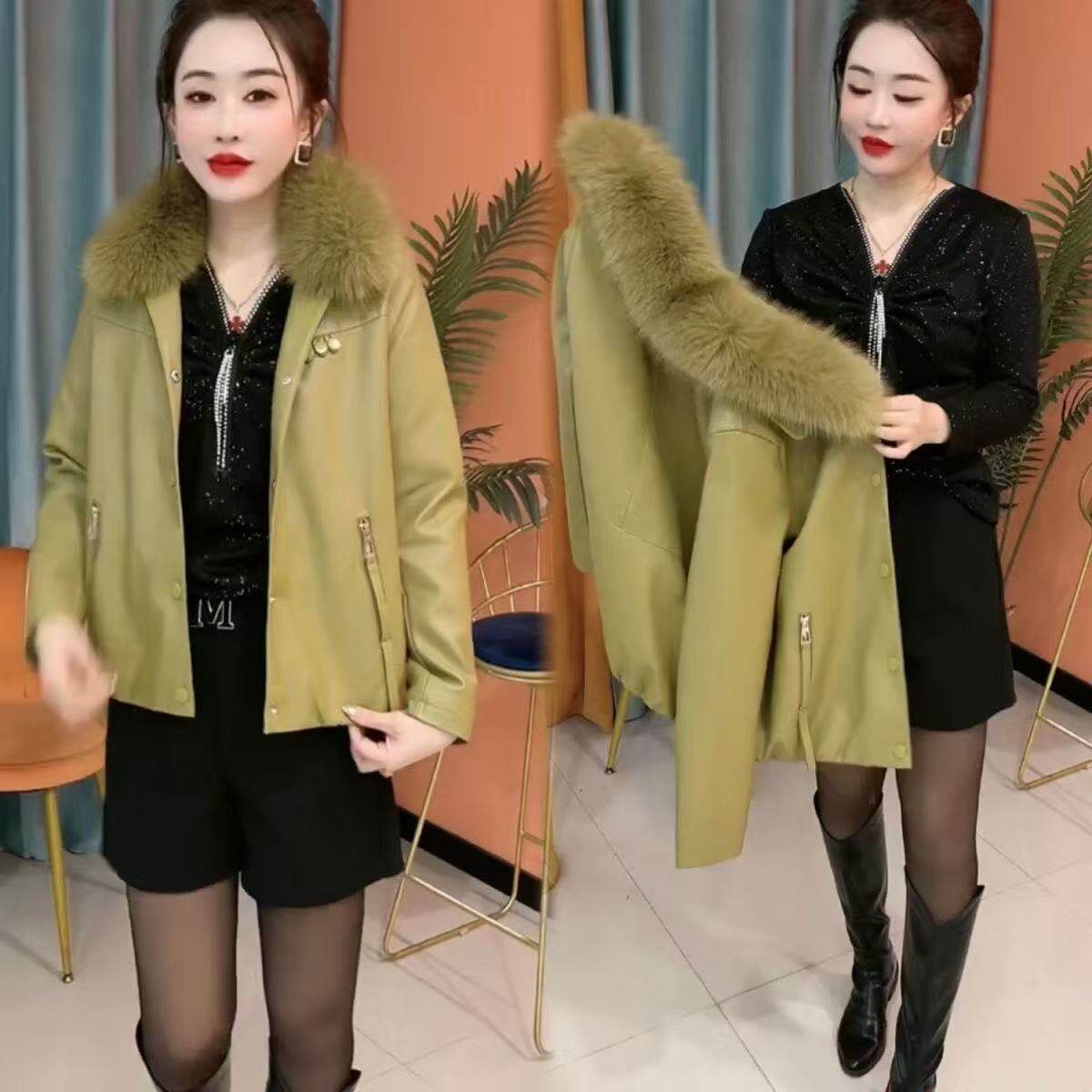 加绒加厚新款皮衣女减龄皮衣外套