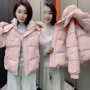 黑色羽绒棉服女款冬季2025新款韩版宽松冬装加厚保暖短款棉衣外套