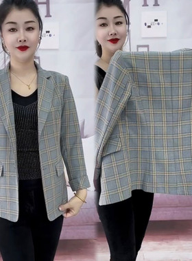 韩版设计感时尚格子西服外套女