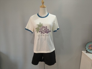 T恤 杏色水果图案短袖 女装 夏季
