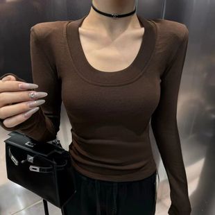 秋冬季新款韩版大圆领长袖打底衫修身内搭显瘦针织T恤上衣女款