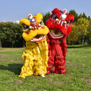 单人披风款舞狮道具全套3号双人狮子头醒狮表演服装羊毛狮头成人